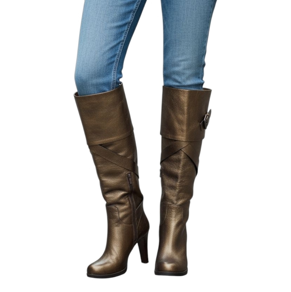 Via Spiga High Heel Hanna Bronze Leather Knee Length Boot, 7.5